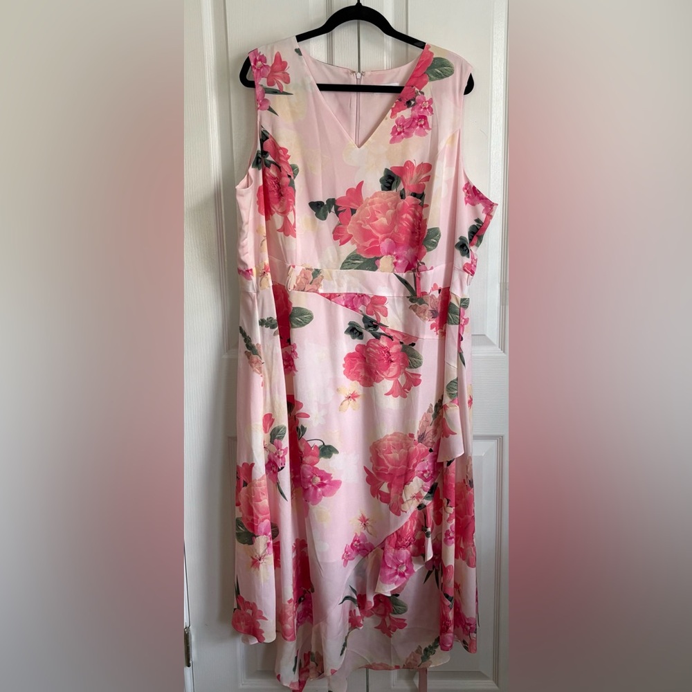 CALVIN KLEIN WOMENS DRESS, PINK FLORAL , size unknown, see measurements